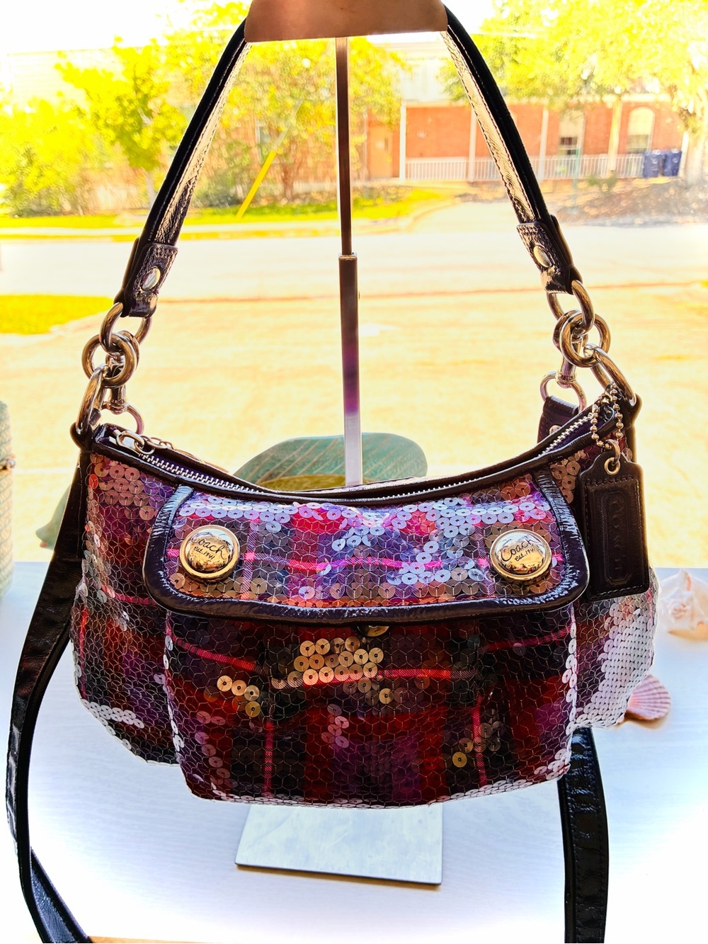 OBO-Coach Poppy Sequin Tartan Groovy Bag Style 16048